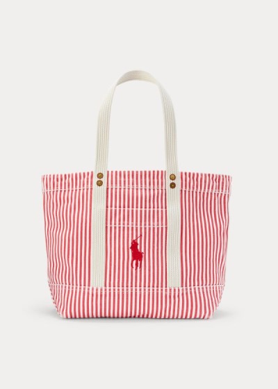 Women's Polo Ralph Lauren Canvas Striped Medium Tote Bags | 628195YUF